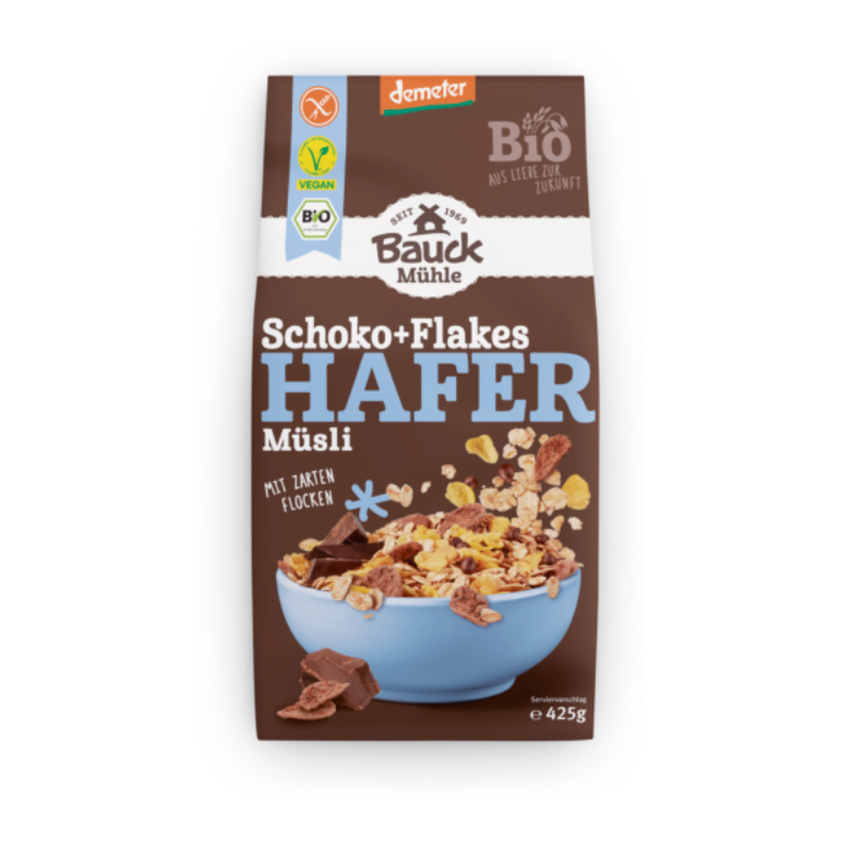 Demeter Bauck Mühle Hafer Müsli Schoko+Flakes glutenfrei 425g
