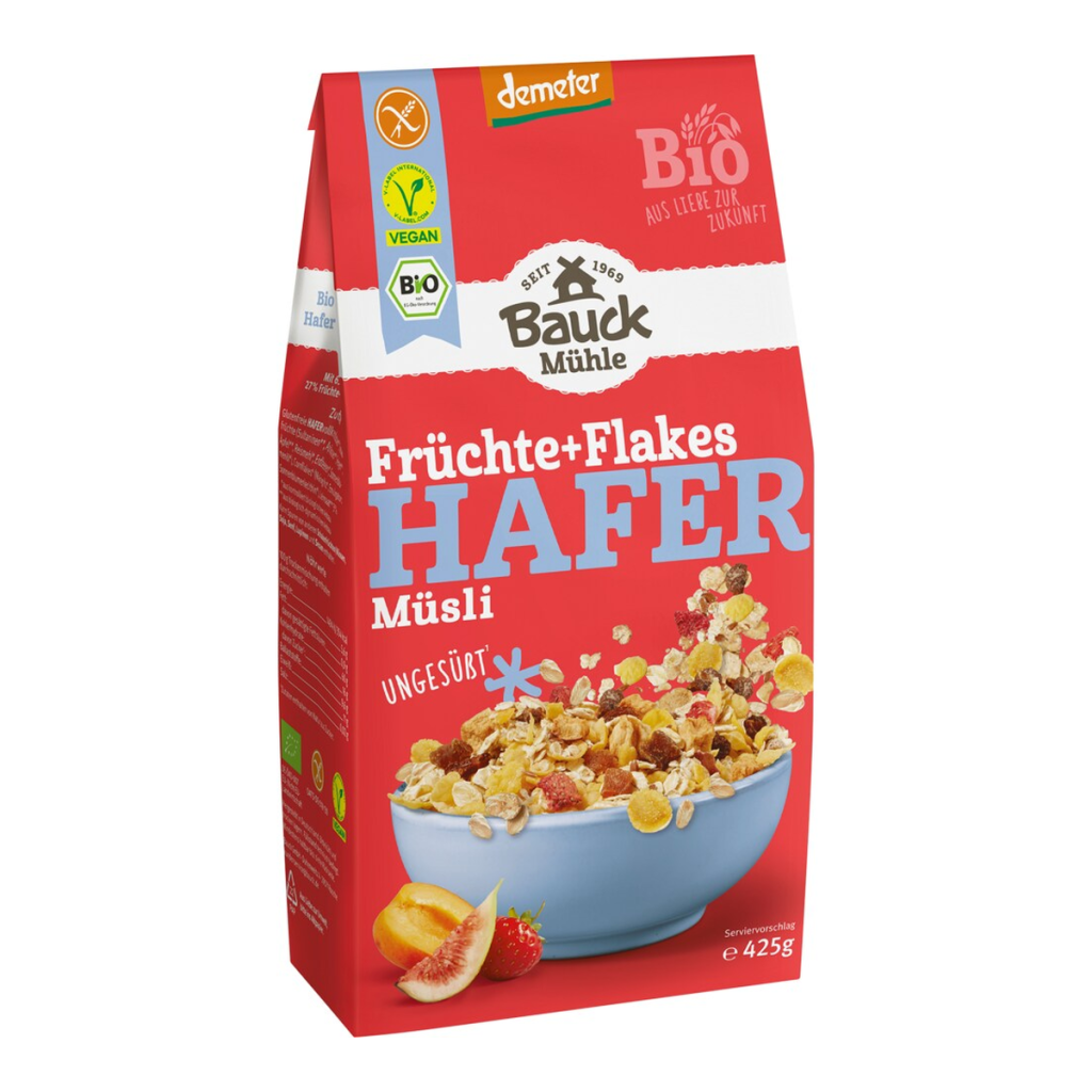 Demeter Bauckhof Hafer Müsli Früchte+Flakes glutenfrei 425g