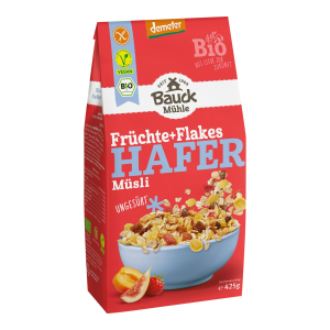 Demeter Bauckhof Hafer Müsli Früchte+Flakes glutenfrei 425g