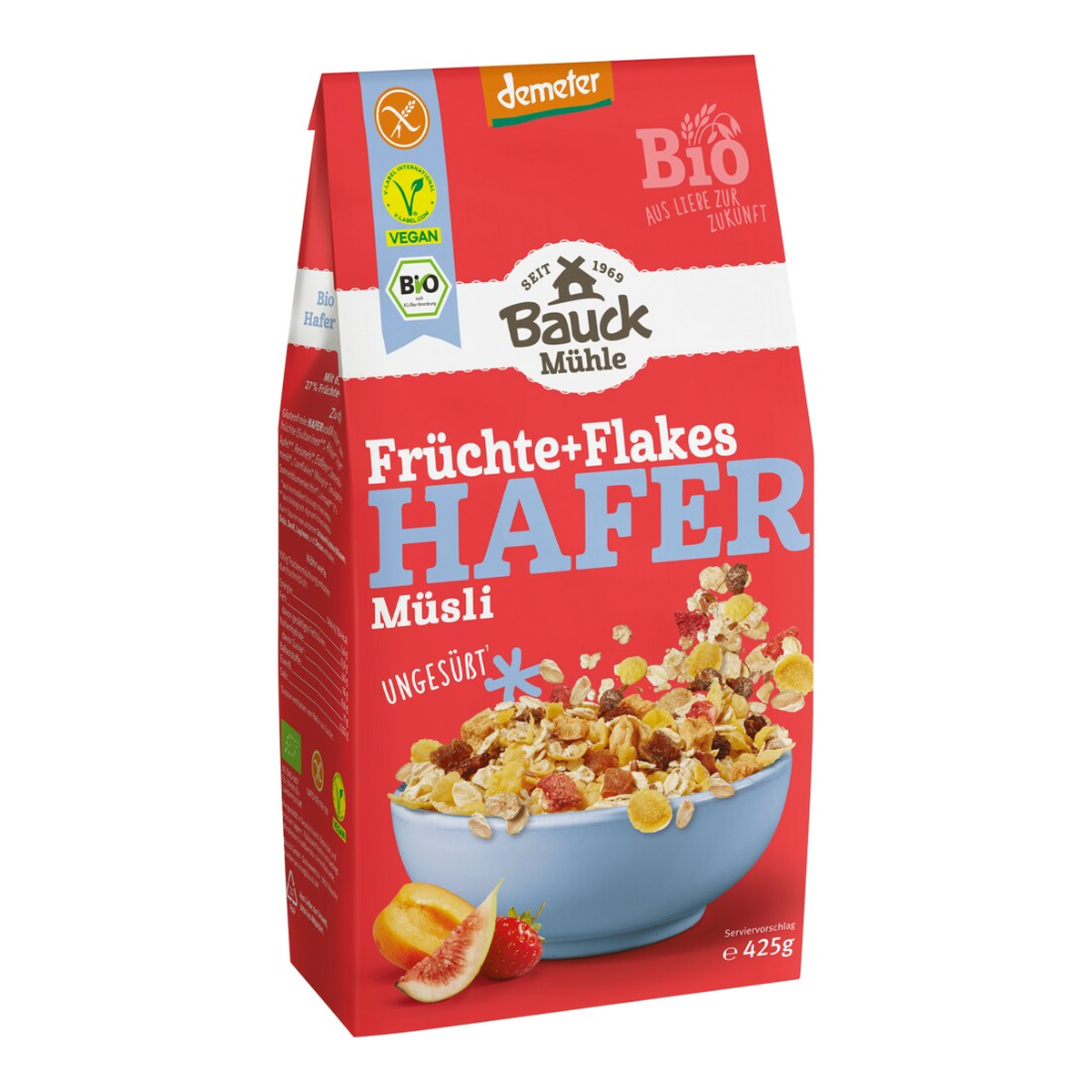 Demeter Bauckhof Hafer Müsli Früchte+Flakes glutenfrei 425g
