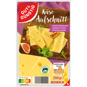 GUT&GÜNSTIG Käseaufschnitt Tilsiter, Edamer, Maasdammer 40% 250g