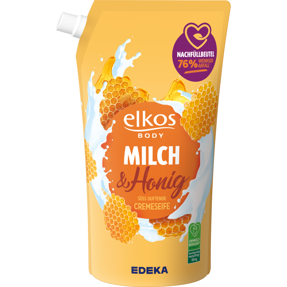 EDEKA elkos Cremeseife Milch&Honig Nachfüllbeutel 1l
