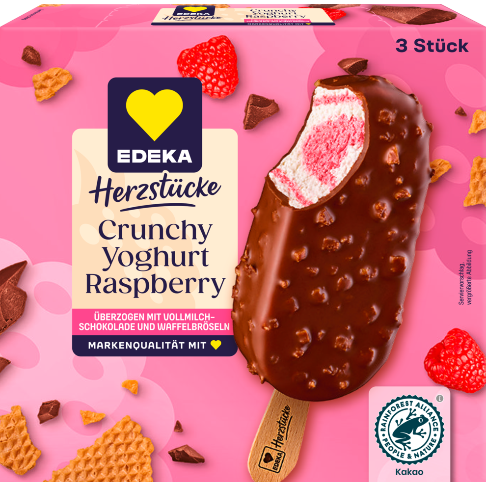 EDEKA Herzstücke Crunchy Yoghurt Raspberry Stieleis 3x90ml
