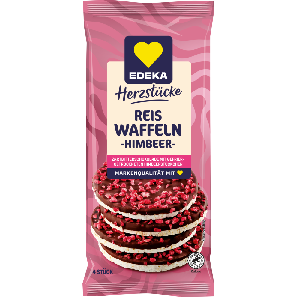 EDEKA Herzstücke Reiswaffel dunkle Schokolade mit Himbeerstücken 64g