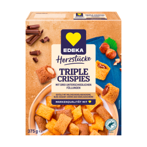 EDEKA Herzstücke Triple Crispies Milchschokoladencr.&Nuss-Nougatcr.m.Karam.Geschm.u.Salz Haselnusscr.375g