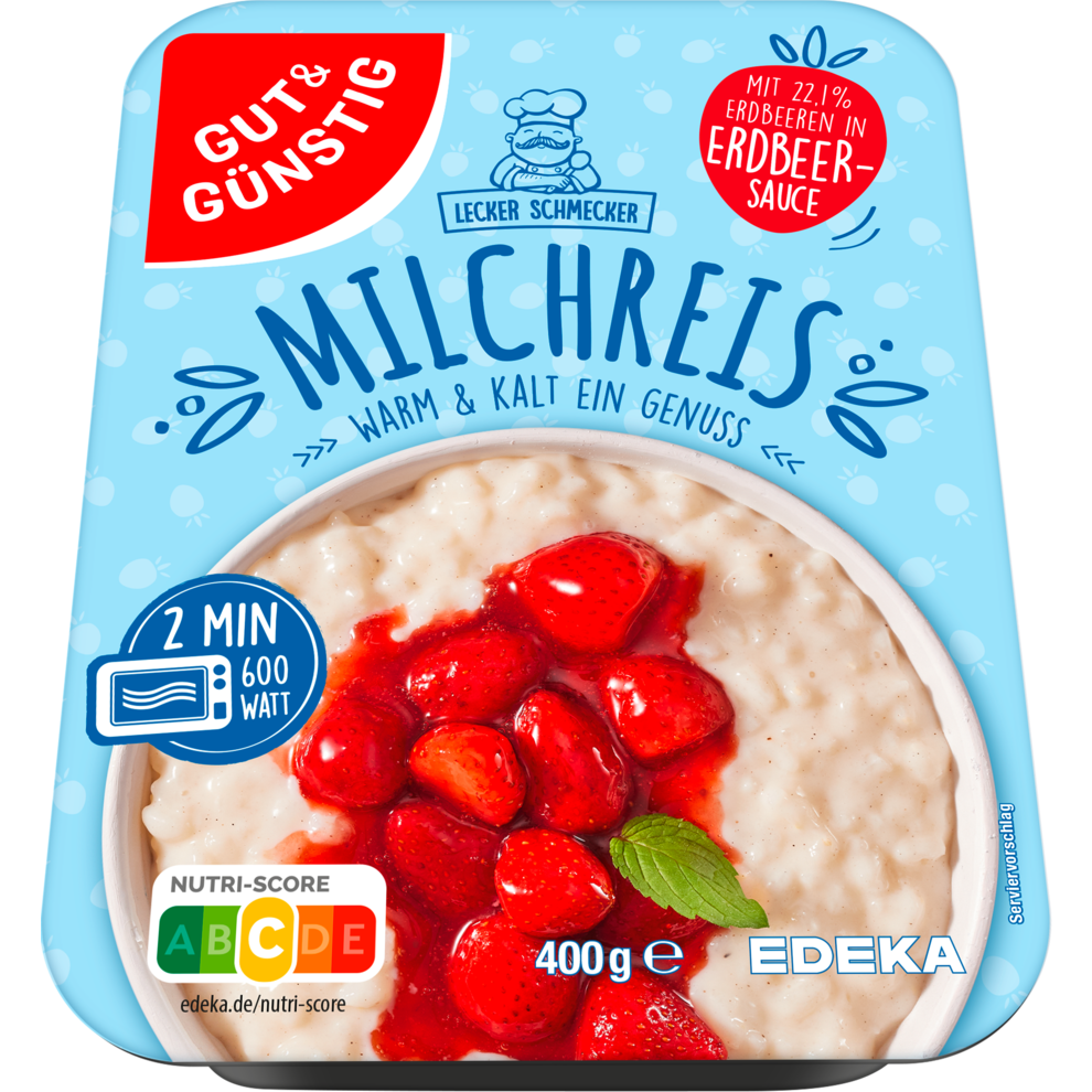 GUT&GÜNSTIG Milchreis mit Erdbeeren in fruchtiger Sauce 400g