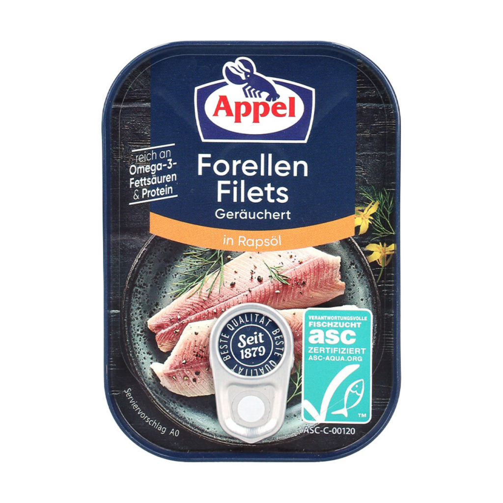 ASC Appel Geräucherte Forellen-Filets in Rapsöl 110g