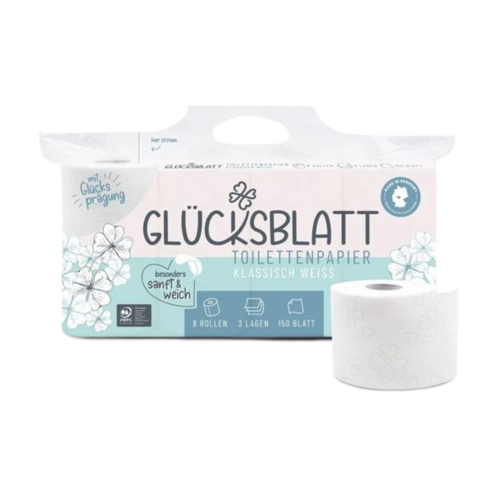 Glücksblatt Toilettenpapier Klassisch weiß 3-lagig 8x150BL