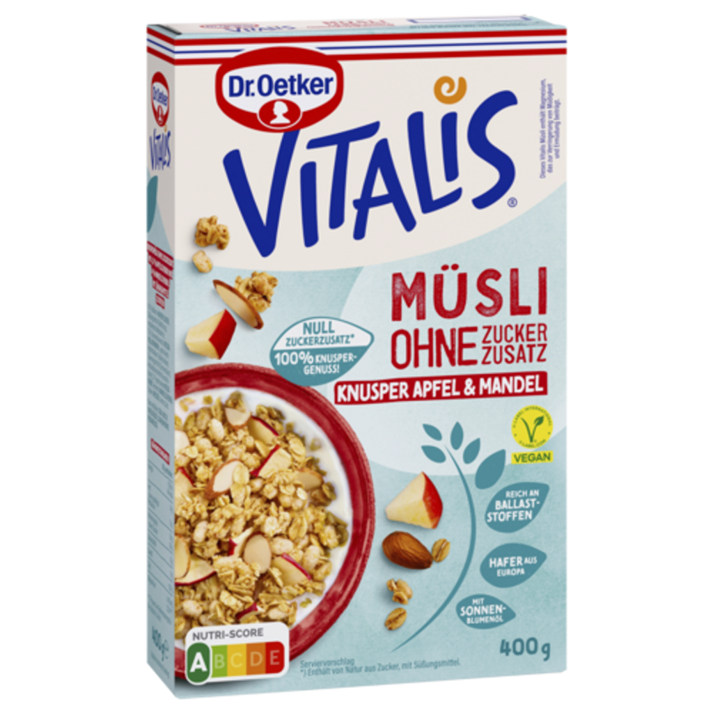 Dr.Oetker Vitalis без добавленного сахара хрустящий яблоко & миндаль 400g