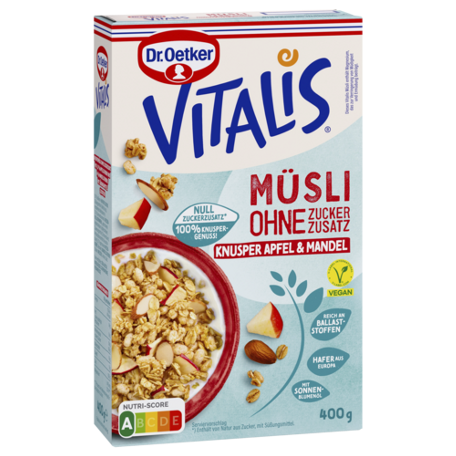 Dr.Oetker Vitalis без добавленного сахара хрустящий яблоко & миндаль 400g