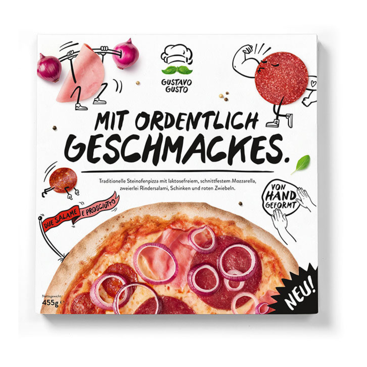 Gustavo Gusto Pizza Due Salame e Prosciutto 455g
