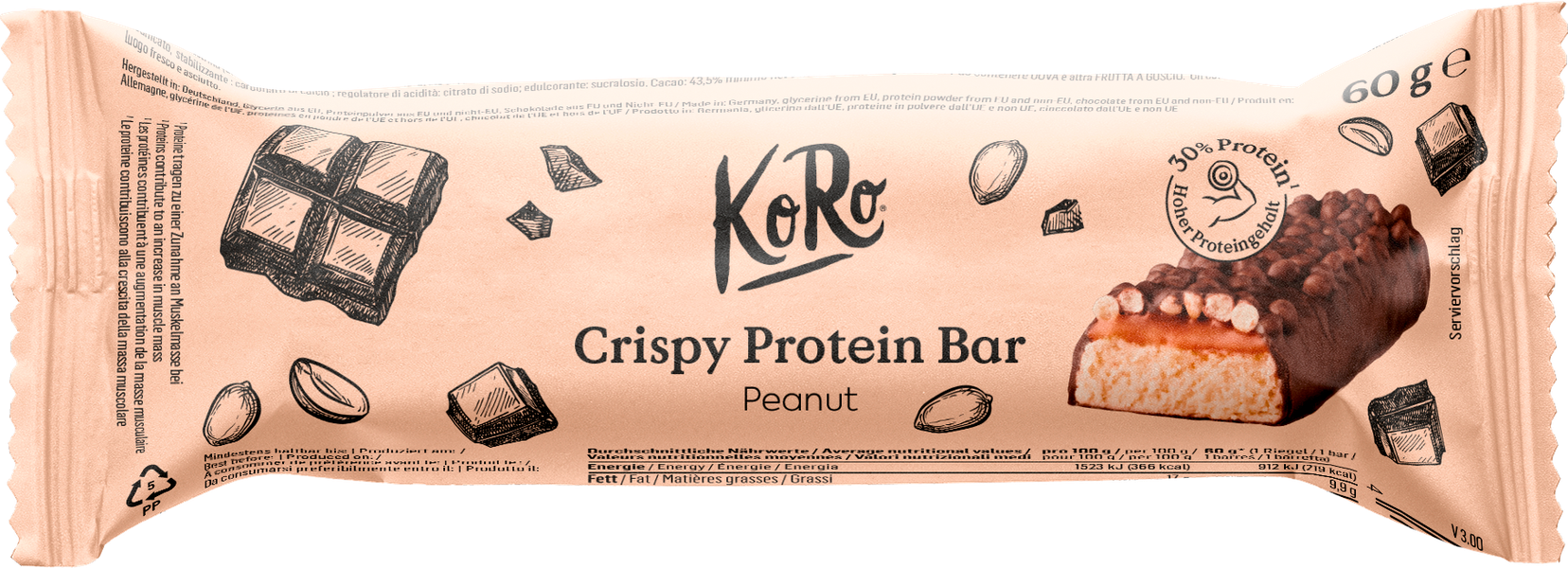 Koro Crispy Protein Bar Peanut 60g