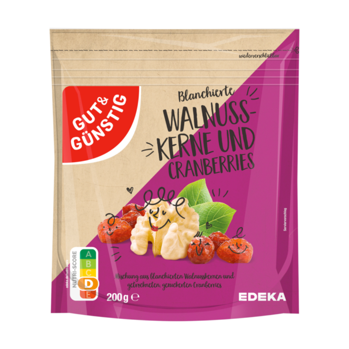 GUT&GÜNSTIG Walnusskerne blanchiert und Cranberries 200g