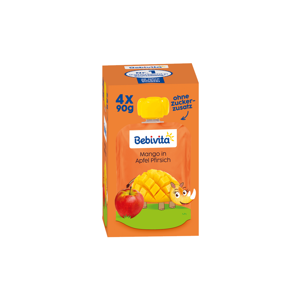 Bebivita Quetschbeutel Mango in Apfel Pfirsich 4x90g