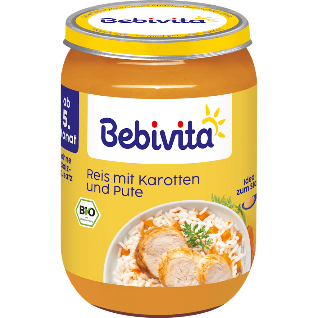Bio Bebivita Menüs Reis mit Karotten und Pute ab 5.Monat 190g