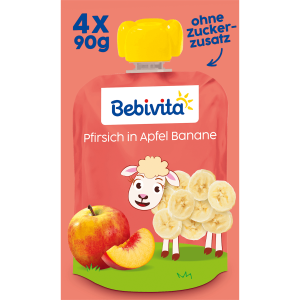Bebivita Quetschbeutel Pfirsich in Apfel Banane 1+ 4x90g