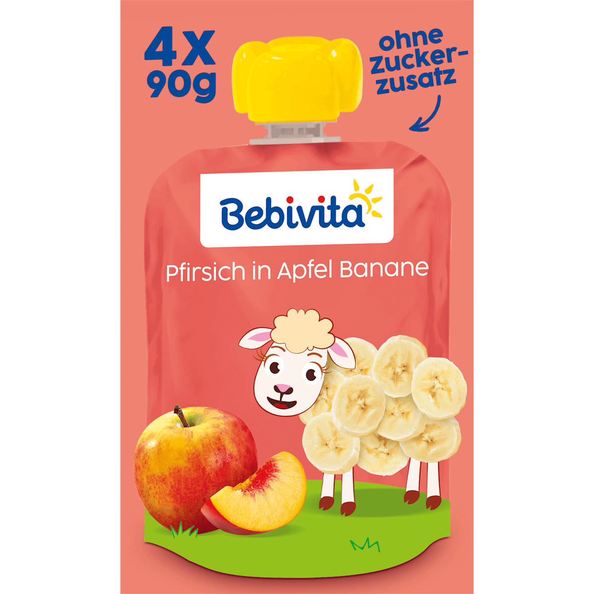 Bebivita Quetschbeutel Pfirsich in Apfel Banane 1+ 4x90g