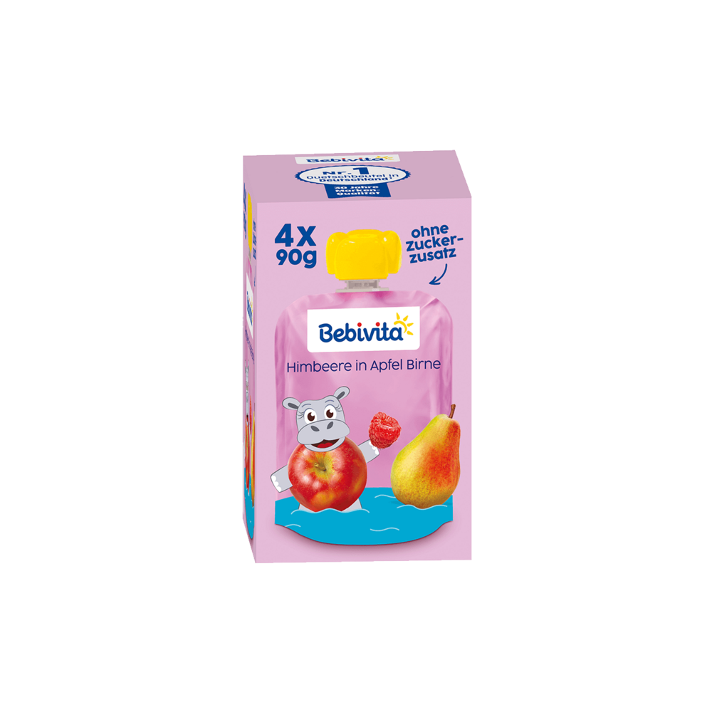 Bebivita Quetschbeutel Himbeere in Apfel Birne ab 1 Jahr 4x90g