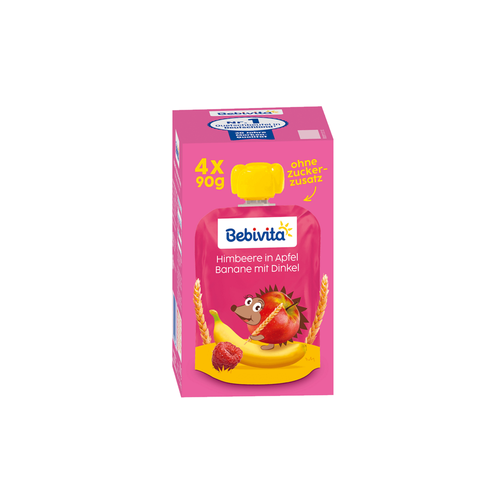 Bebivita Quetschbeutel Himbeere in Apfel Banane mit Dinkel 4x90g