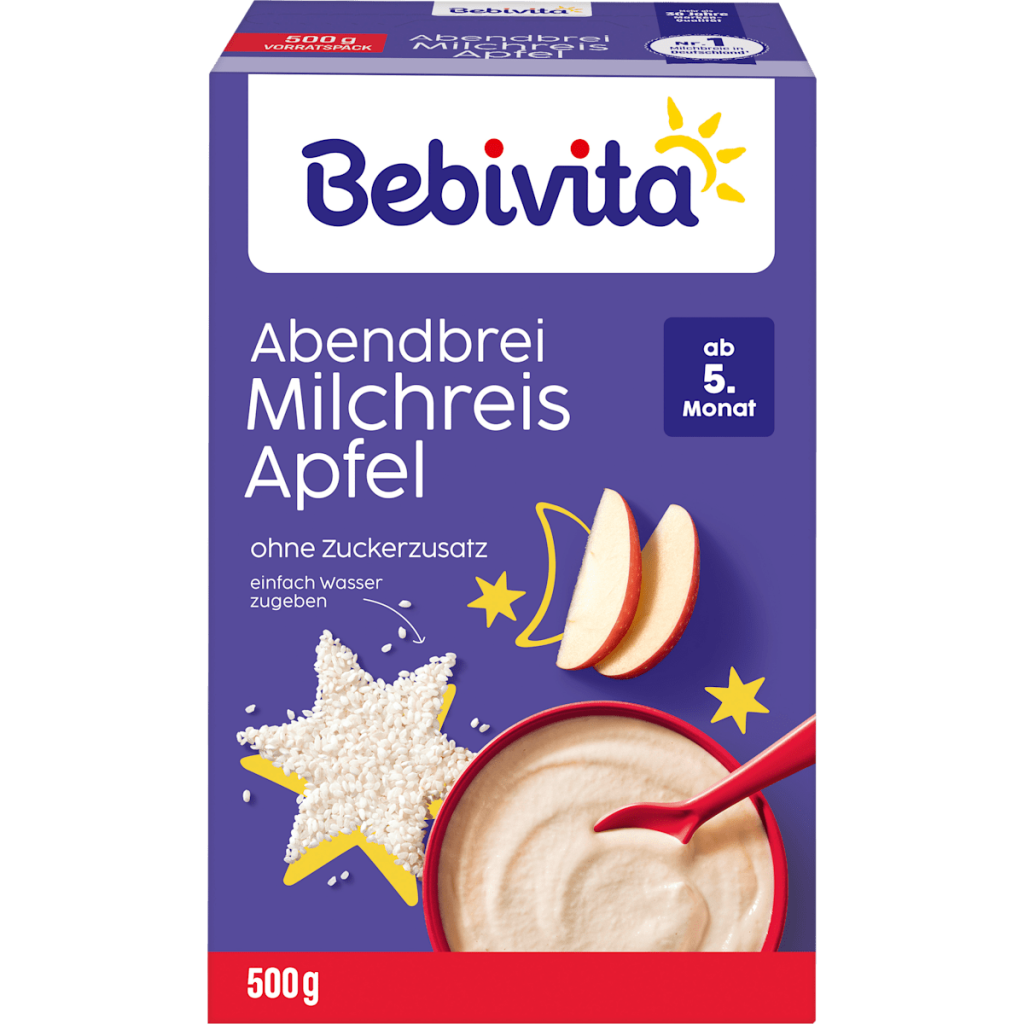 Bebivita Milchbrei ohne Zuckerzusatz Abendbrei Milchreis Apfel 500g