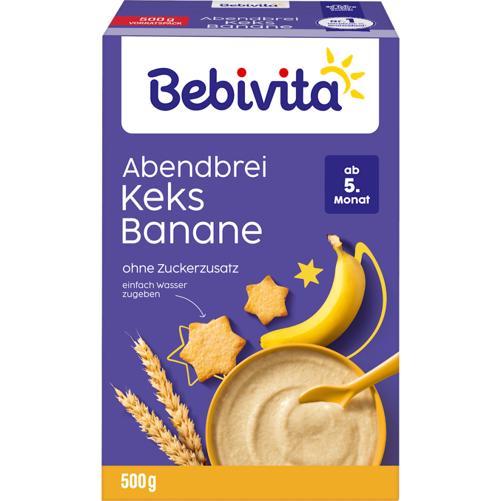 Bebivita Milchbrei ohne Zuckerzusatz Abendbrei Keks-Banane 500g