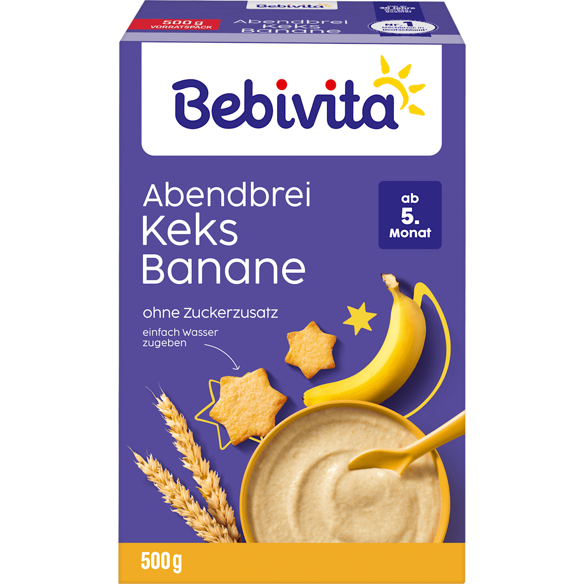 Bebivita Milchbrei ohne Zuckerzusatz Abendbrei Keks-Banane 500g