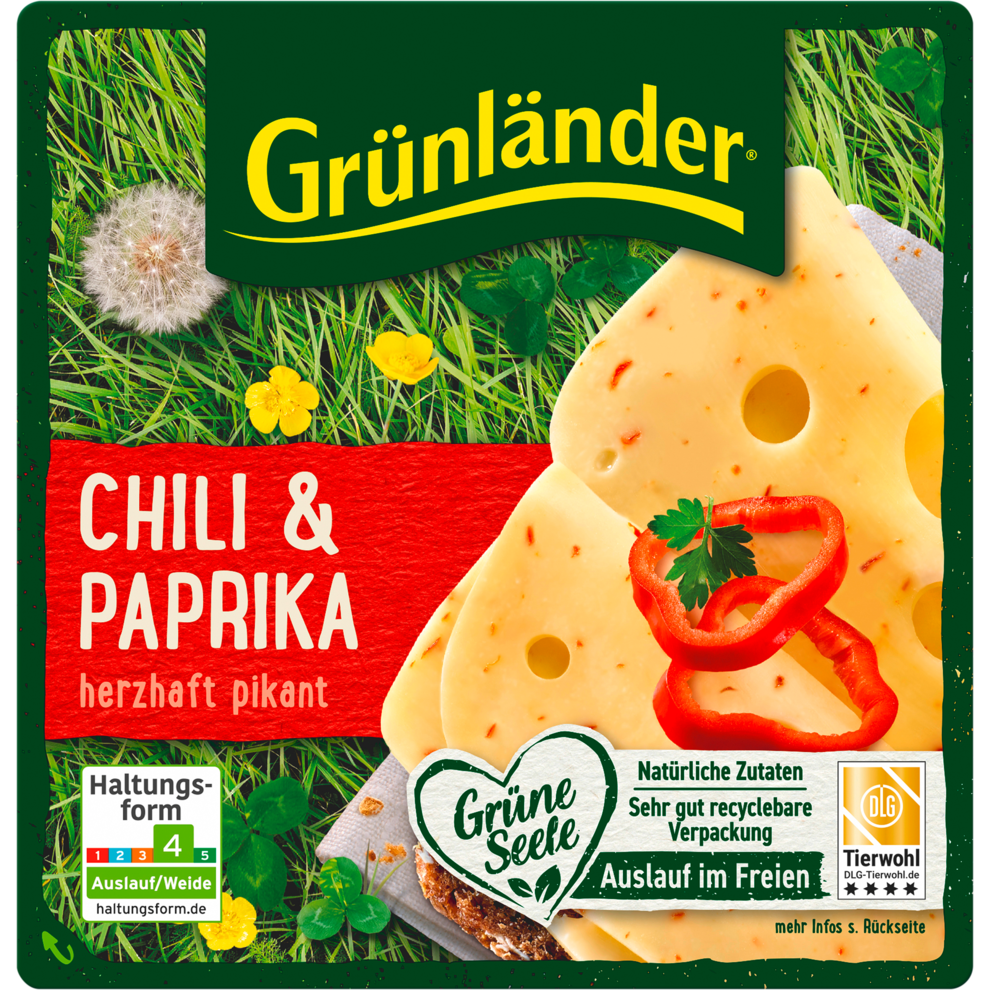Grünländer Scheiben Chili&Paprika 48% 140g