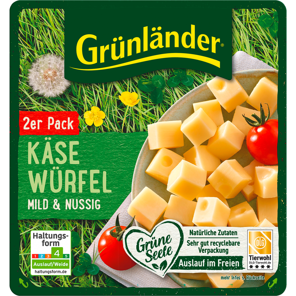 Grünländer Käsewürfel Mild&Nussig 48% 2x70g