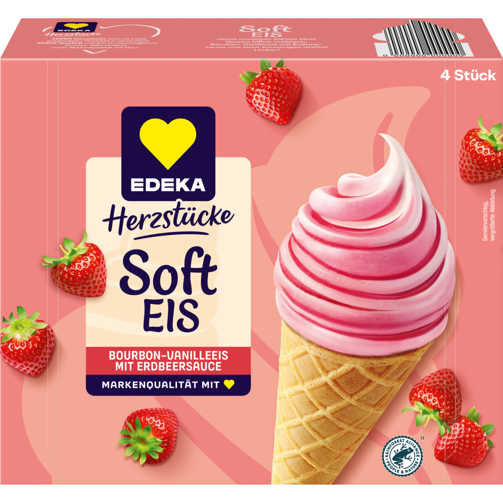 EDEKA Herzstücke Soft-Eis Vanille Erdbeer 4x135ml