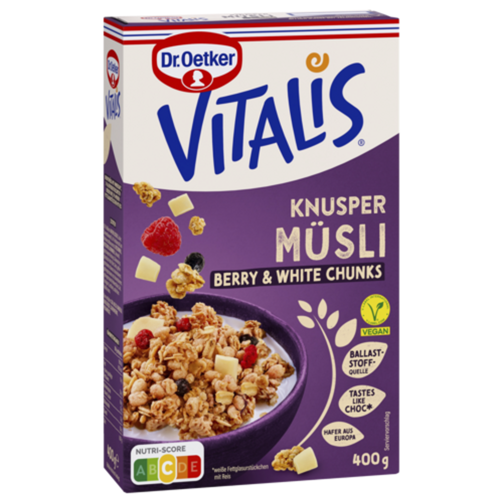 Dr.Oetker Vitalis Vegan Knusper Berry White Chunks 400g