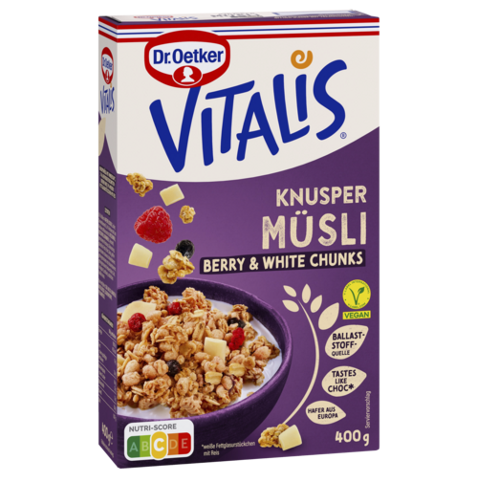 Dr.Oetker Vitalis Vegan Knusper Berry White Chunks 400g
