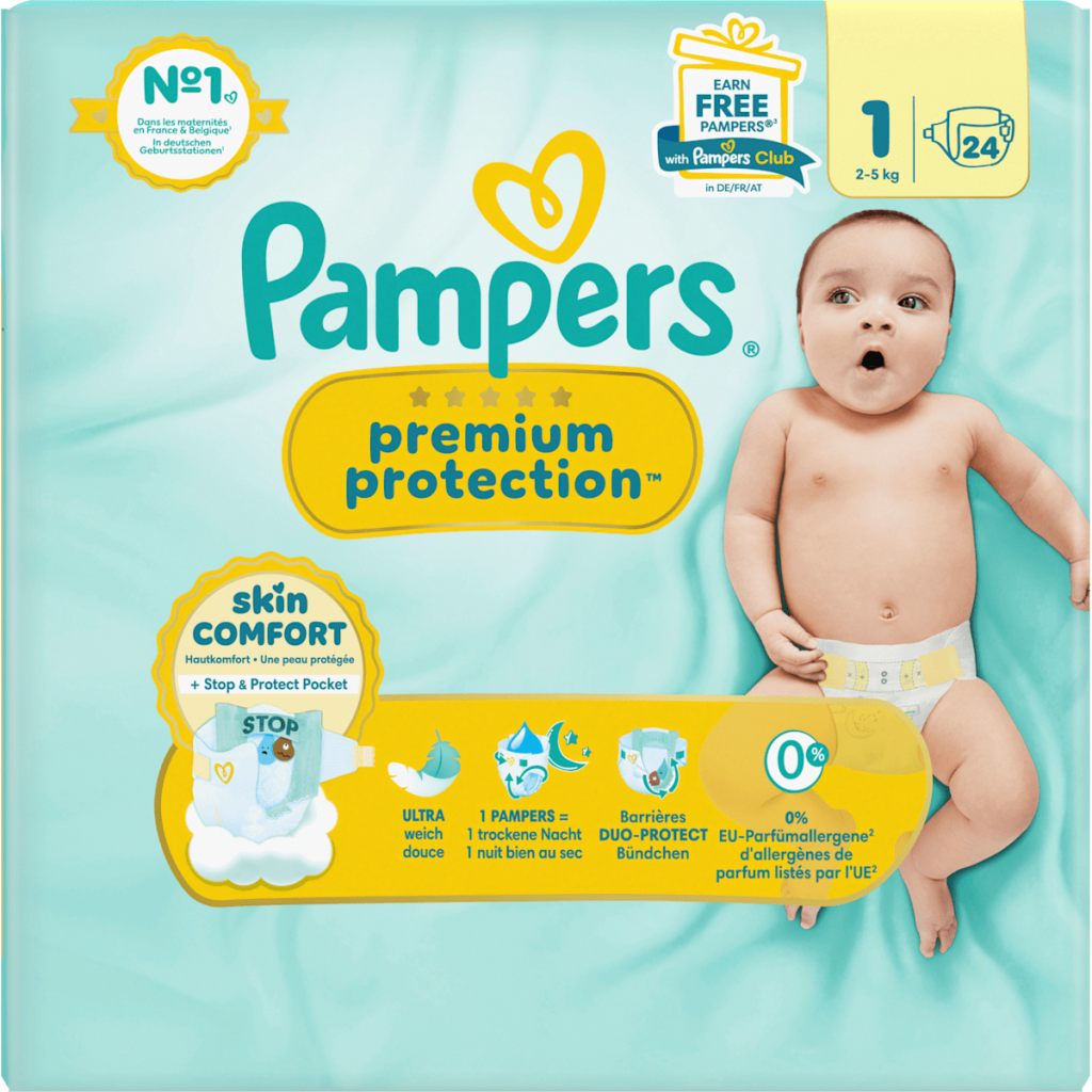 Pampers Premium Protection New Baby Windeln Newborn 2-5kg Gr.1 Single Pack 24ST