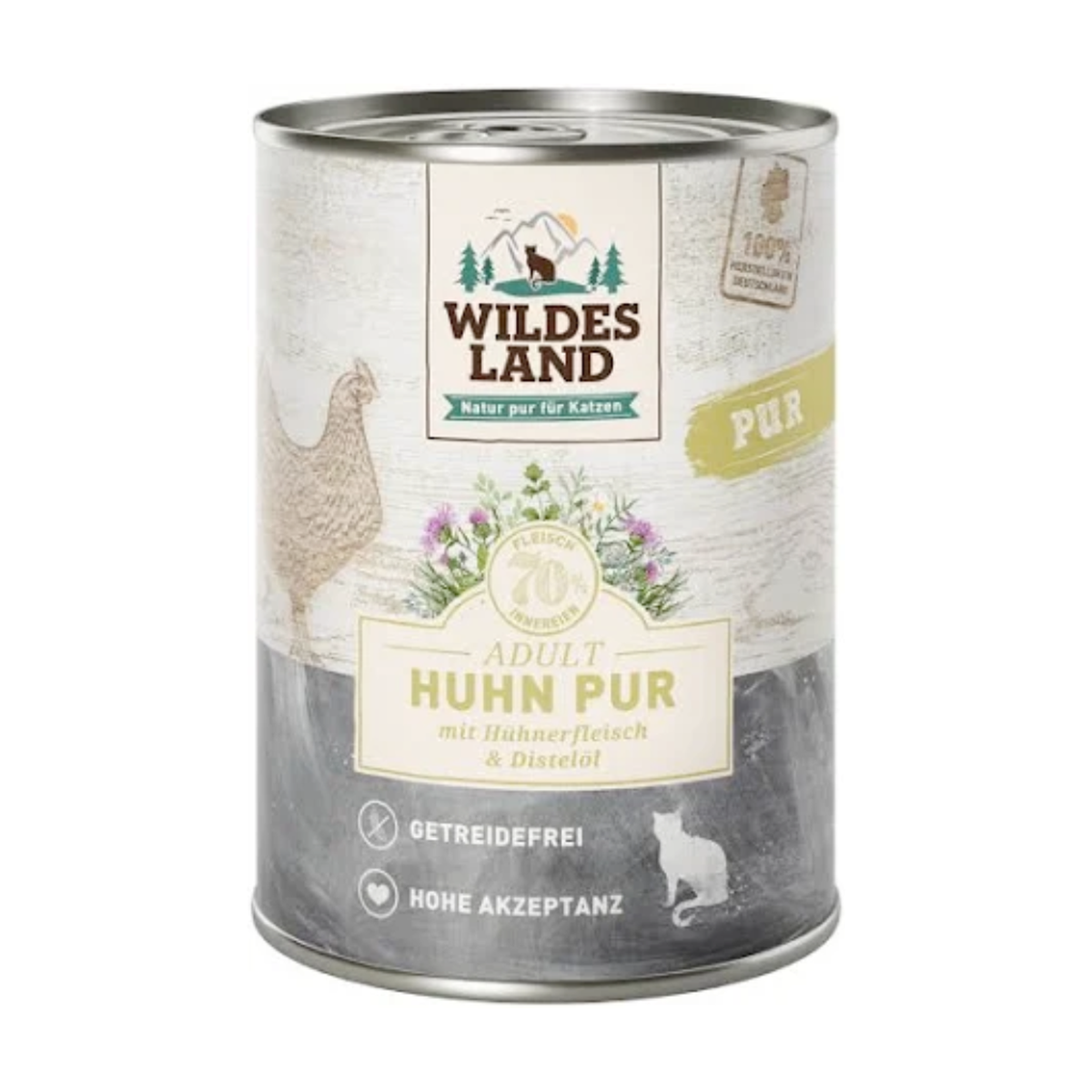 Wildes Land Katze Nassfutter - Huhn PUR mit Distelöl 200g