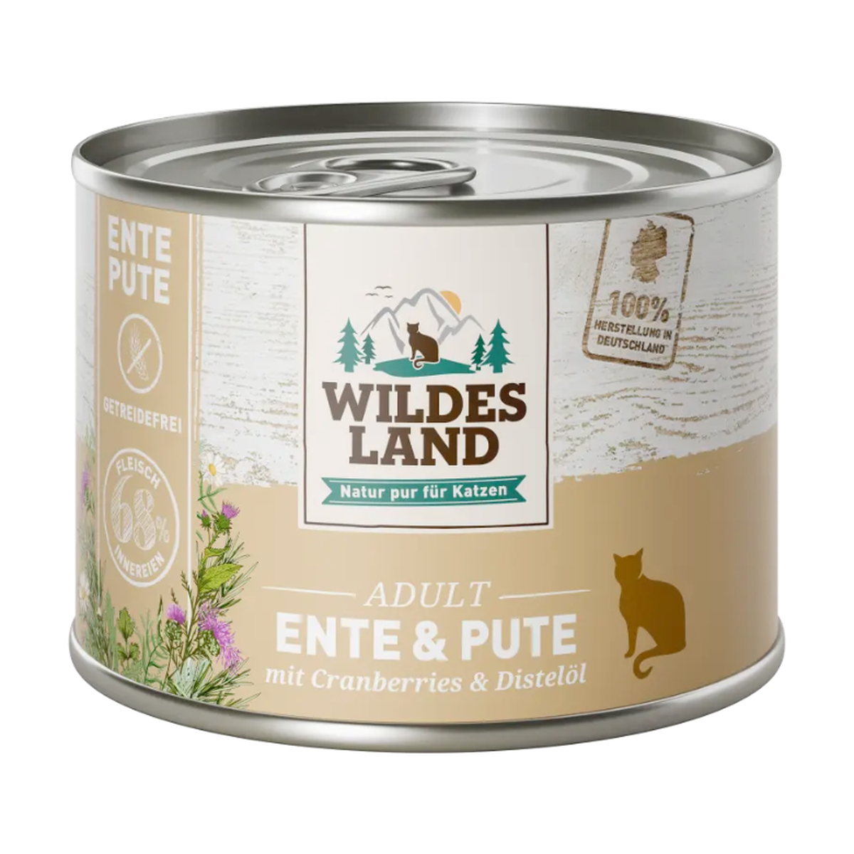 Wildes Land Katze Nassfutter Ente und Pute mit Distelöl 200g