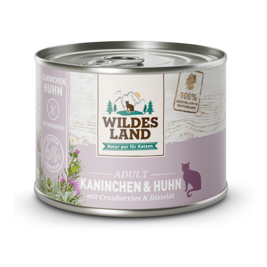 Wildes Land Katze Nassfutter Kaninchen und Huhn mit Distelöl 200g