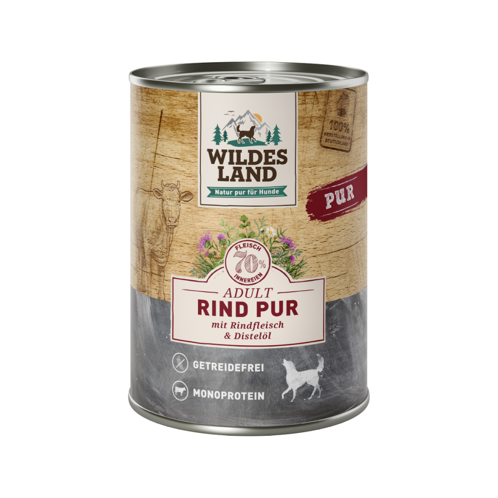 Wildes Land Hund Nassfutter Rind Pur mit Distelöl 400g