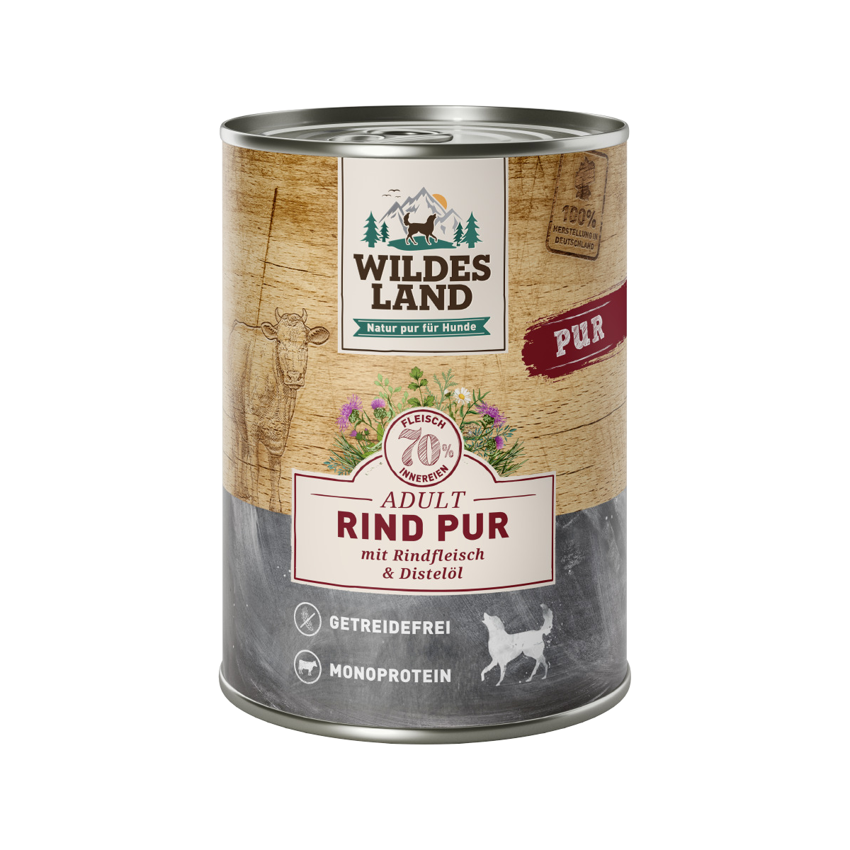 Wildes Land Hund Nassfutter Rind Pur mit Distelöl 400g