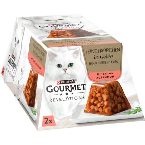 Gourmet Revelations Feine Häppchen in Gelee mit Lachs Katzennassnahrung 2x57g