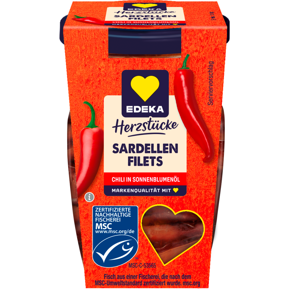 MSC EDEKA Herzstücke Sardellenfilets in Sonneblumenöl mit Chili 80g