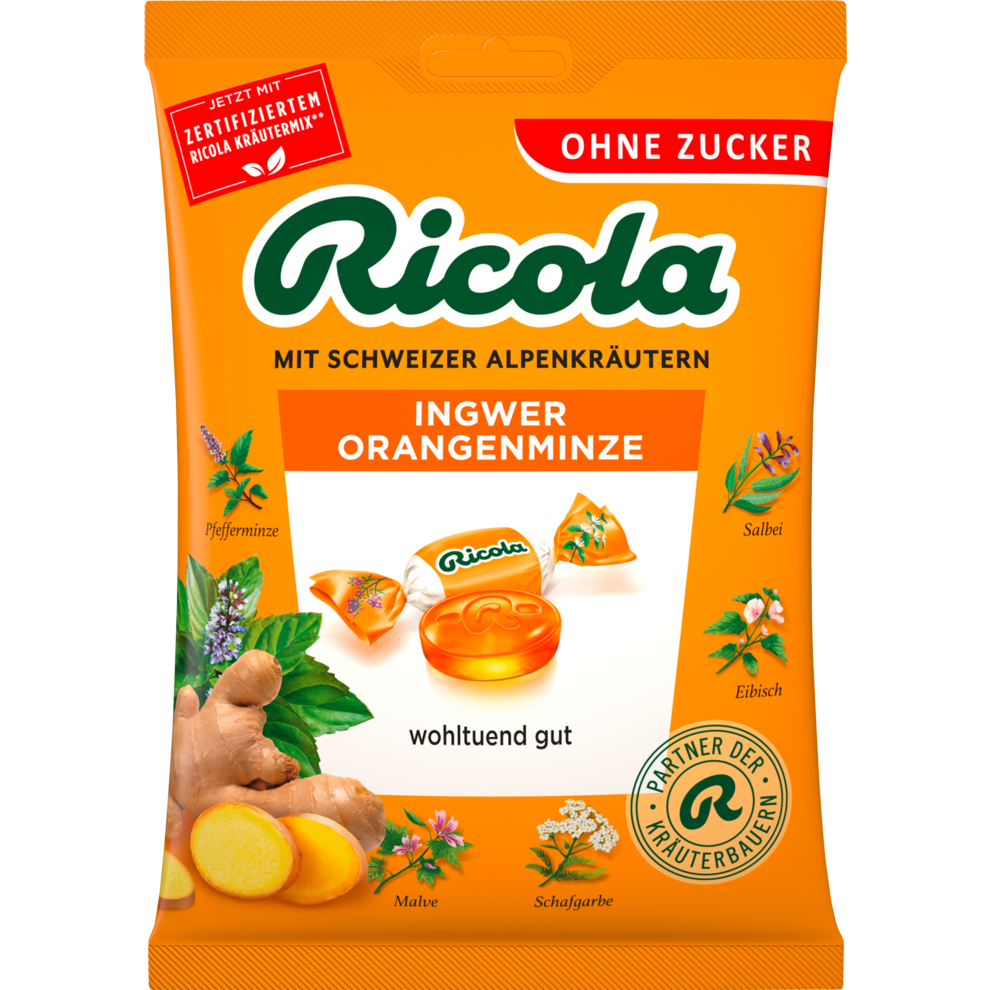 Ricola Ingwer Orangenminze ohne Zucker 75g