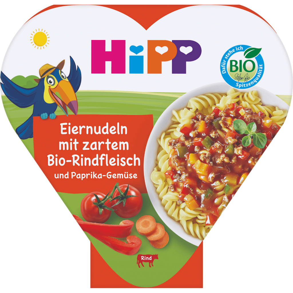 Bio Hipp Eiernudeln mit zartem Rindfleisch und Paprika-Gemüse 250g