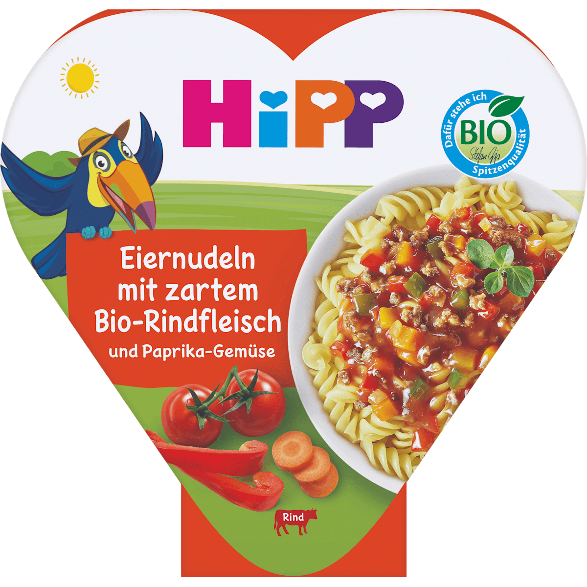 Bio Hipp Eiernudeln mit zartem Rindfleisch und Paprika-Gemüse 250g