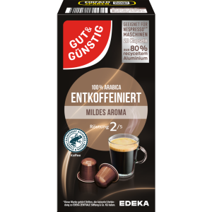 GUT&GÜNSTIG Kaffeekapseln Lungo entkoffeiniert 20ST 104g