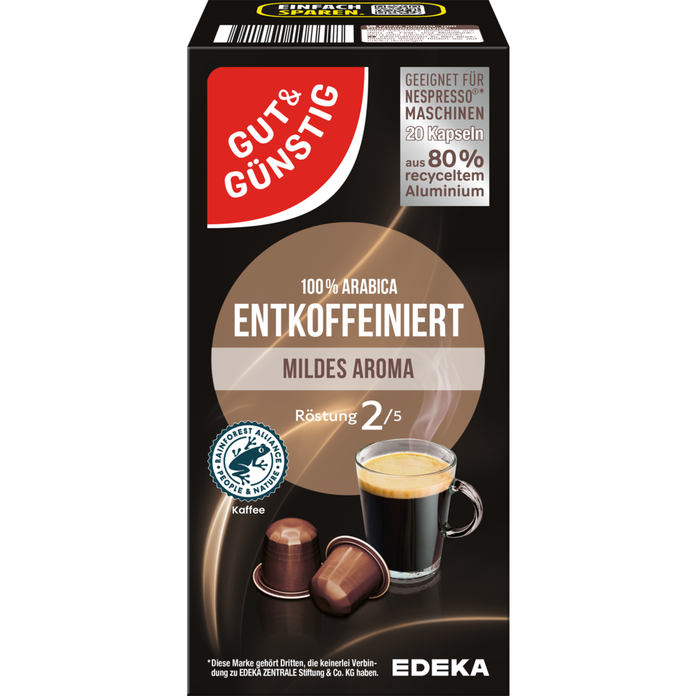 GUT&GÜNSTIG Kaffeekapseln Lungo entkoffeiniert 20ST 104g