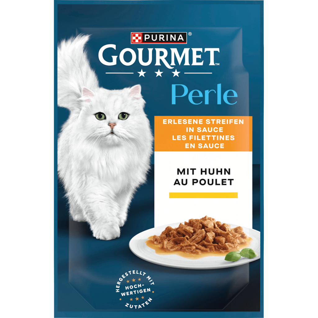 Gourmet Perle Erlesene Streifen mit Huhn Katzennassnahrung 85g