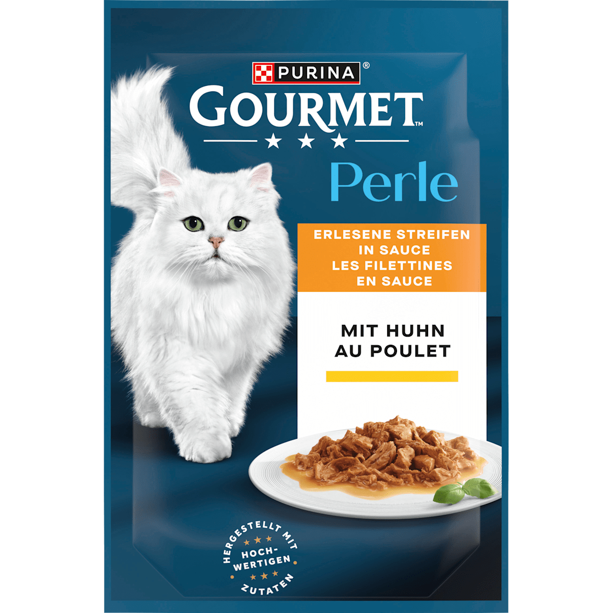 Gourmet Perle Erlesene Streifen mit Huhn Katzennassnahrung 85g