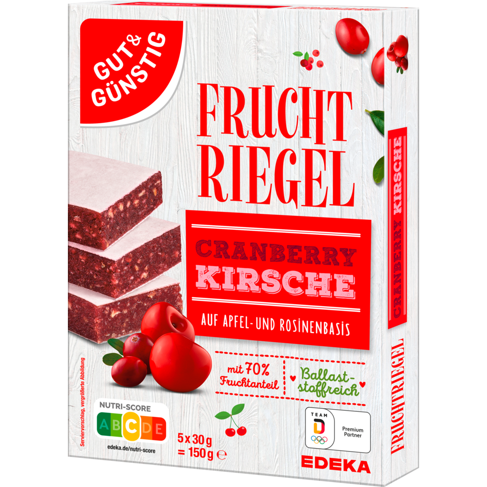 GUT&GÜNSTIG Fruchtriegel Cranberry Kirsche 5x30g