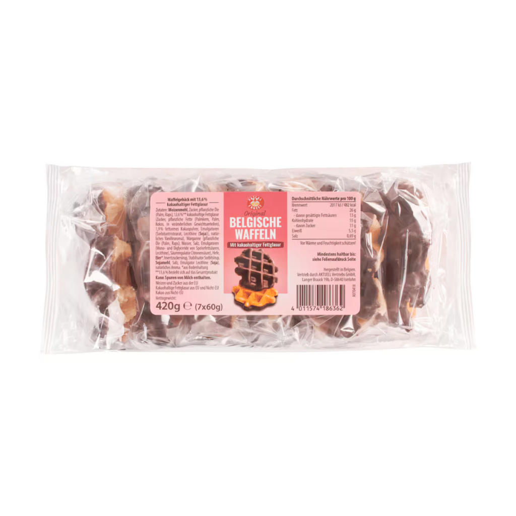 P&E Belgische Waffeln mit kakaohaltiger Fettglasur 420g