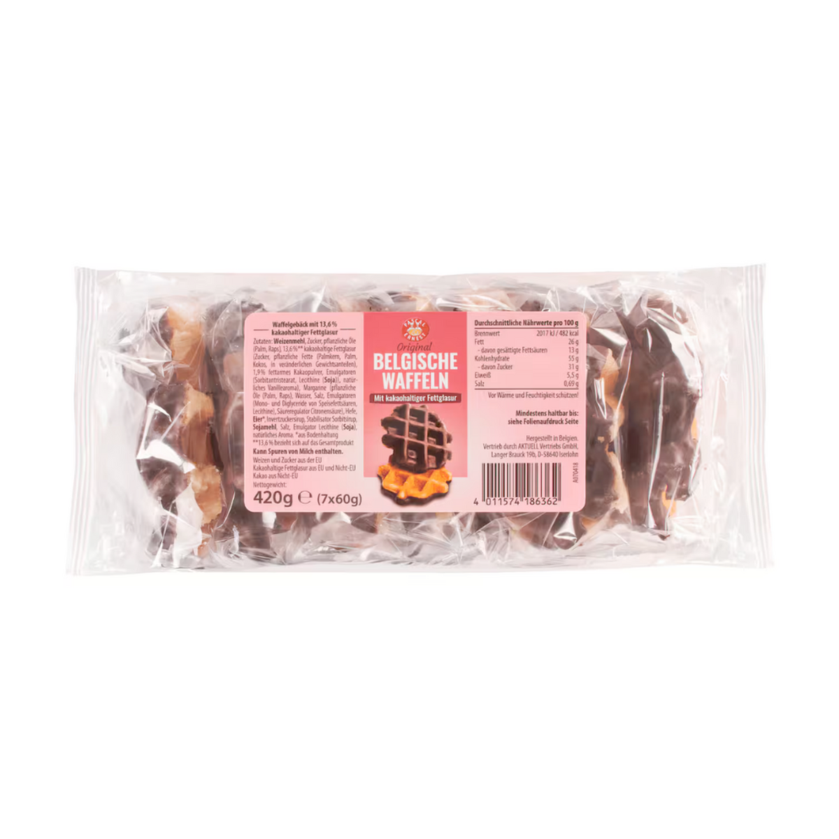 P&E Belgische Waffeln mit kakaohaltiger Fettglasur 420g