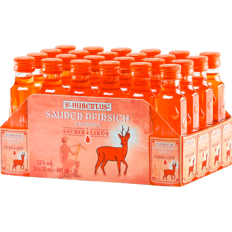 St.Hubertus Saurer Pfirsich Tropfen 15% 0,02l